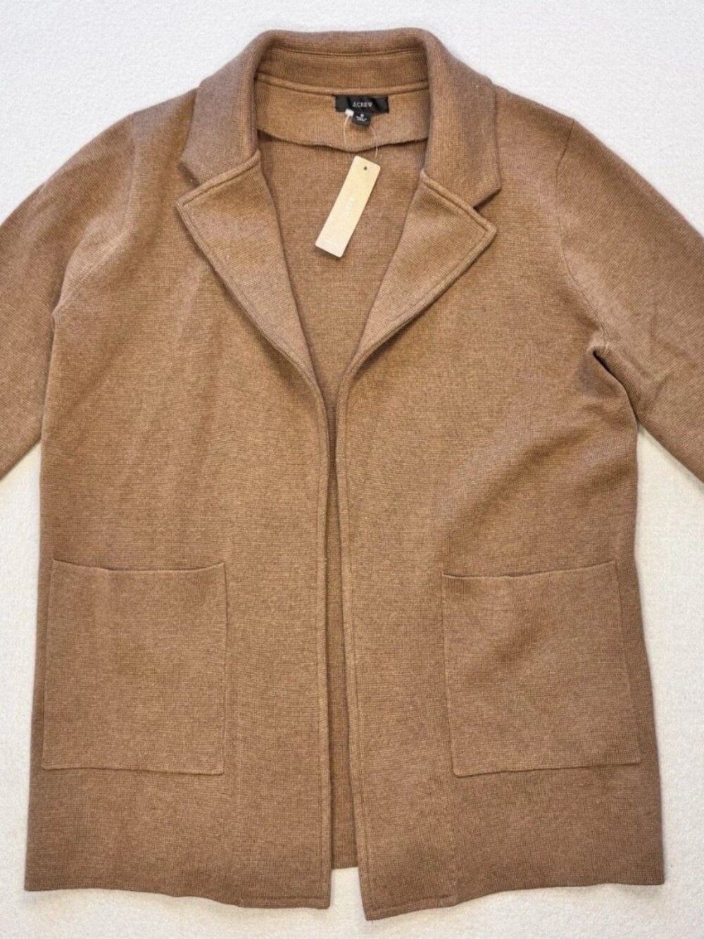 J. Crew Womens NWT Open Front Merino Wool Blend Heavy Knit Tan Sweater Blazer-S
